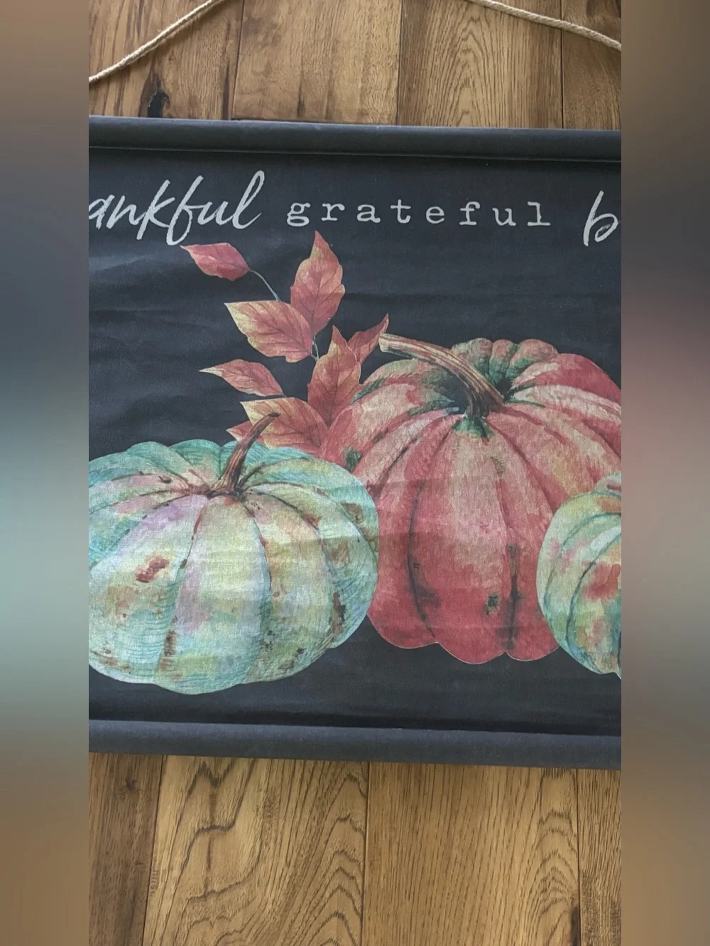 Thankful Grateful Blessed Pumpkin Fabric Wall Art -Fall Decor 37x25”
